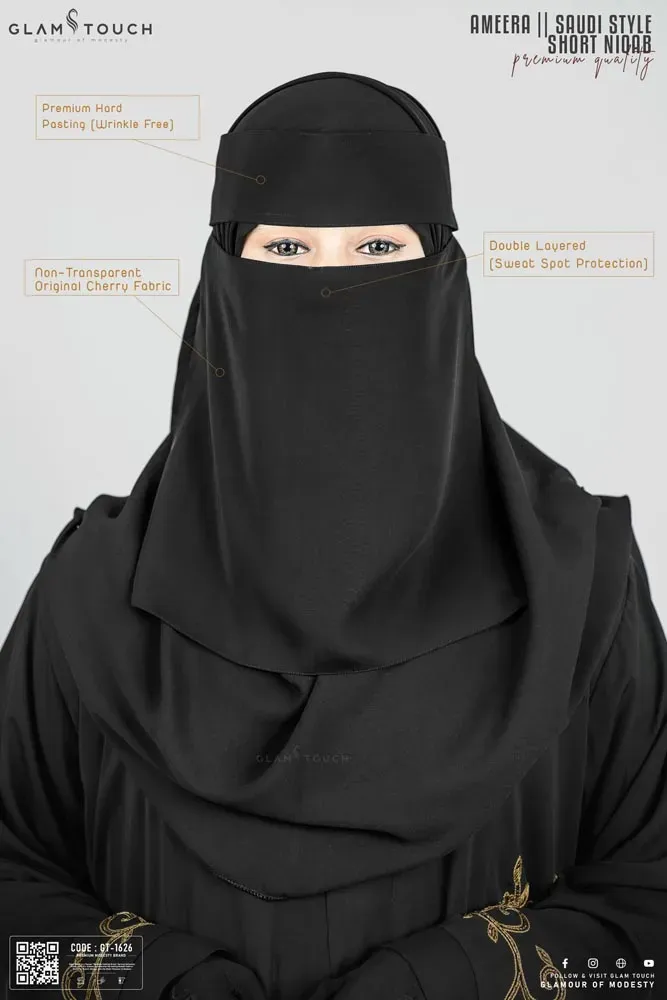 AMEERA SAUDI STYLE DOUBLE PART SHORT NIQAB | GT-1626