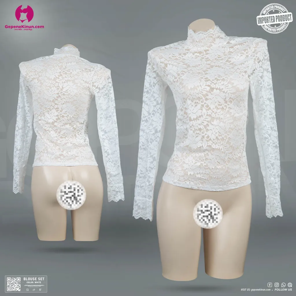 Beautiful Lace Pattern Long Arm Turtleneck Blouse Tops | Blouse Set