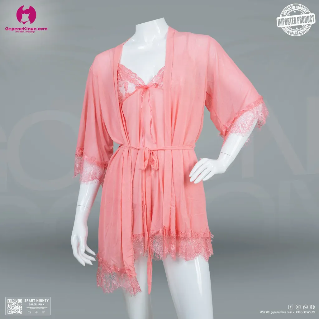 Fancy Lace Style Supper Soft 3 Part Nighty Set | 3 Part Nighty