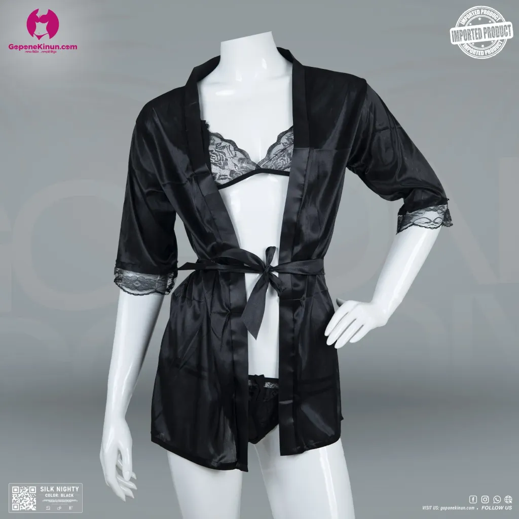 Sexy Lace Robes Silk Nighty Set for Romantic Nights | Silk Nighty