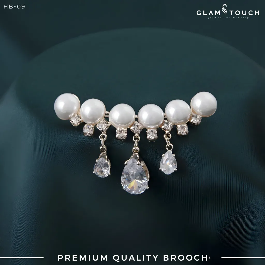 Pearl & Crystal Drop Brooch | HB-09