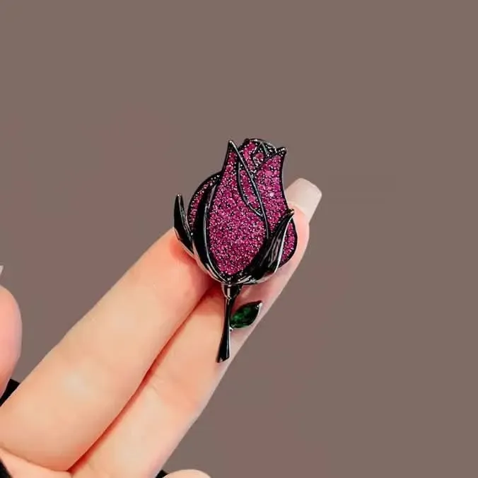 Elegant Zircon Rose Flower Brooch | HB-30
