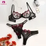 Floral Embroidery Mesh Sexy Lingerie Set For Women | Flower Transperant