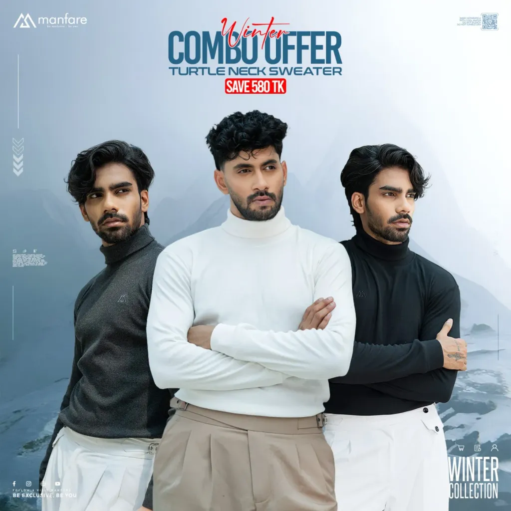 Turtle Neck Premium Rib Fabrics Sweater For Men I MF-624-C | 3 Pcs Combo Offer I Save 580tk