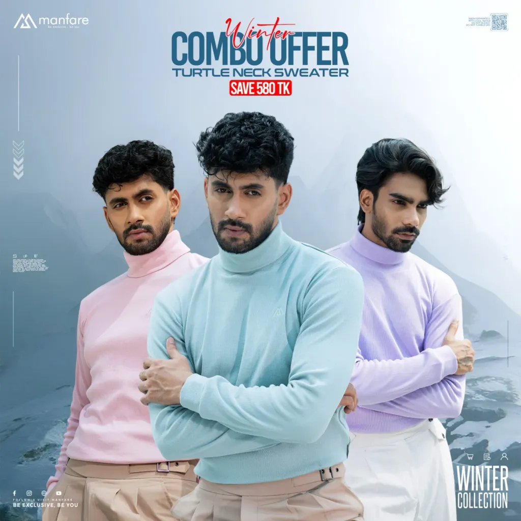 Turtle Neck Premium Rib Fabrics Sweater For Men I MF-626-C | 3 Pcs Combo Offer I Save 580tk