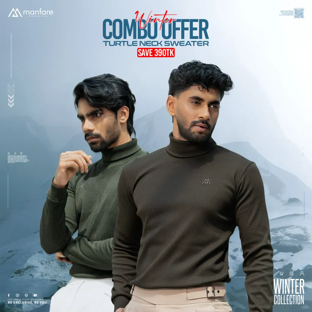 Turtle Neck Premium Rib Fabrics Sweater For Men I MF-621-C | 2 Pcs Combo Offer