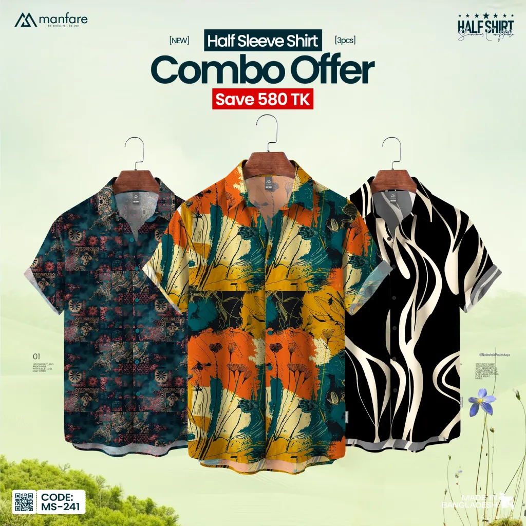 3 Pcs Combo Half Sleeve Printed Casual Shirt For Men | MS-241-C