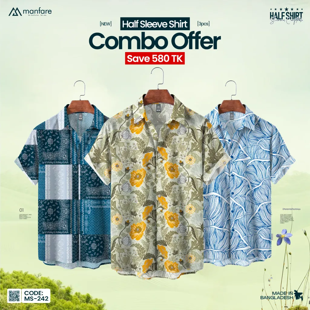3 Pcs Combo Half Sleeve Printed Casual Shirt For Men | MS-242-C 