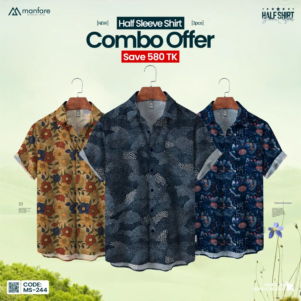 3 Pcs Combo Half Sleeve Printed Casual Shirt For Men | MS-244-C 