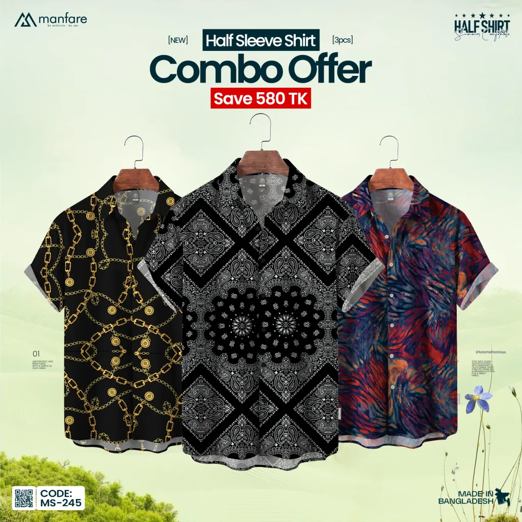 3 Pcs Combo Half Sleeve Printed Casual Shirt For Men | MS-245-C 