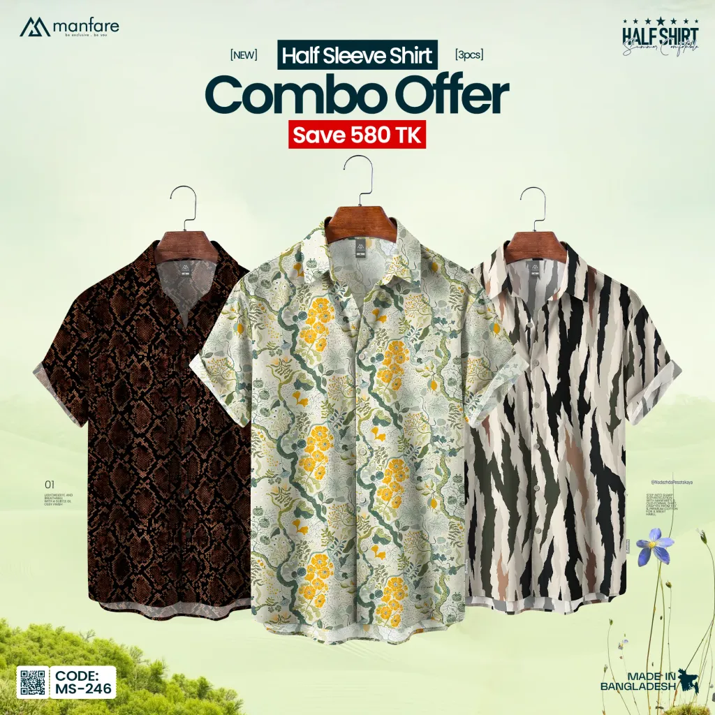 3 Pcs Combo Half Sleeve Printed Casual Shirt For Men | MS-246-C 