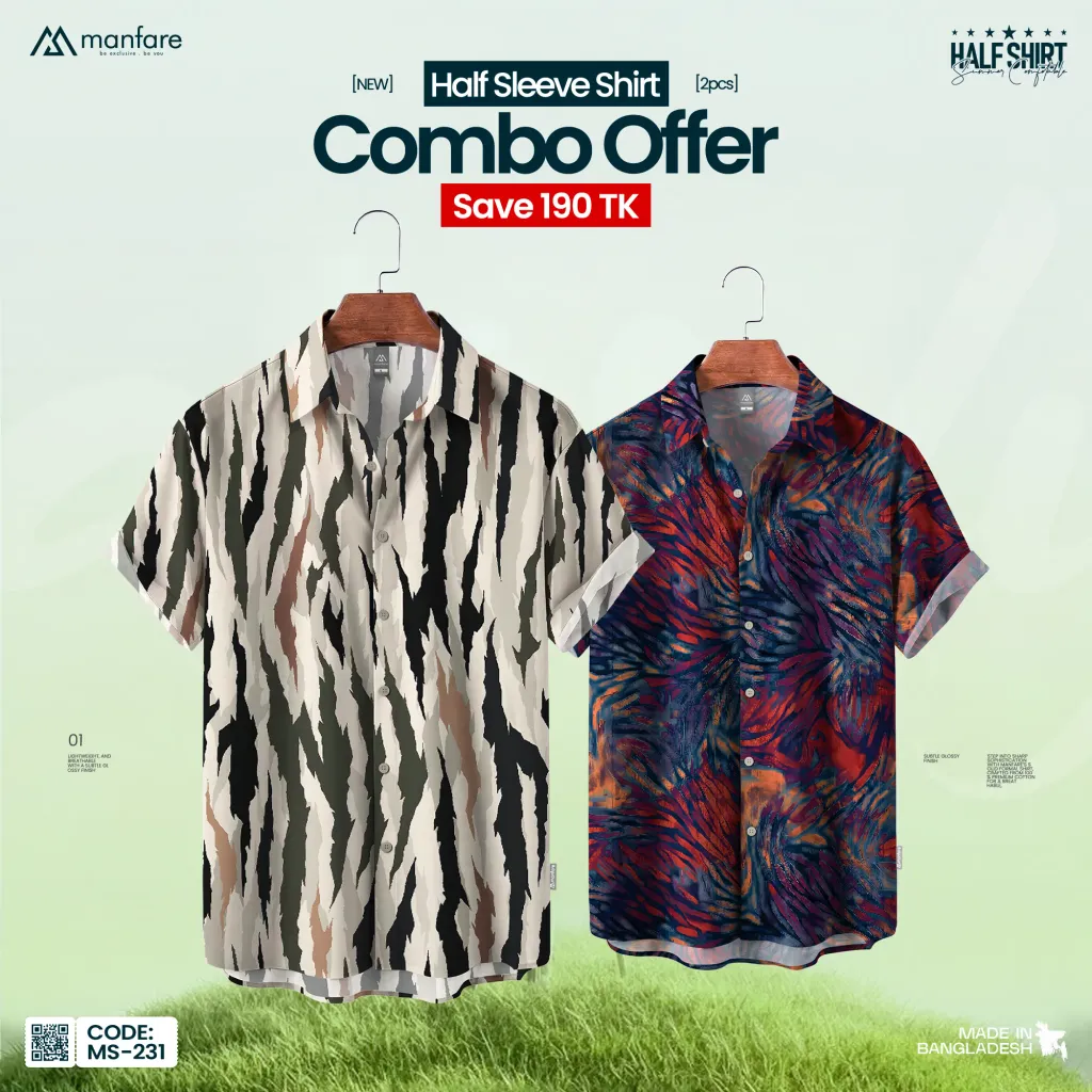 2 Pcs Combo Half Sleeve Printed Casual Shirt For Men | MS-231-C 