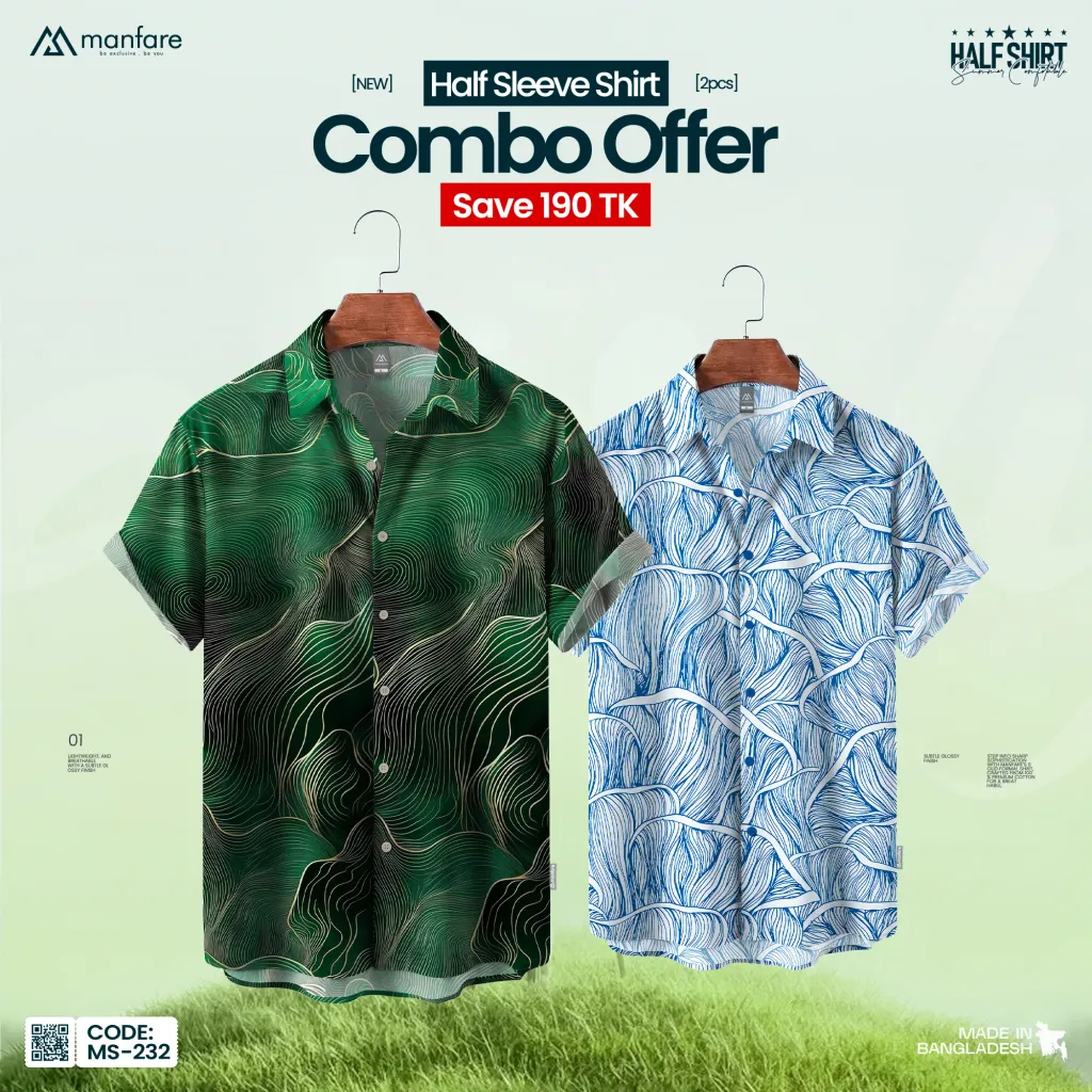 2 Pcs Combo Half Sleeve Printed Casual Shirt For Men | MS-232-C 
