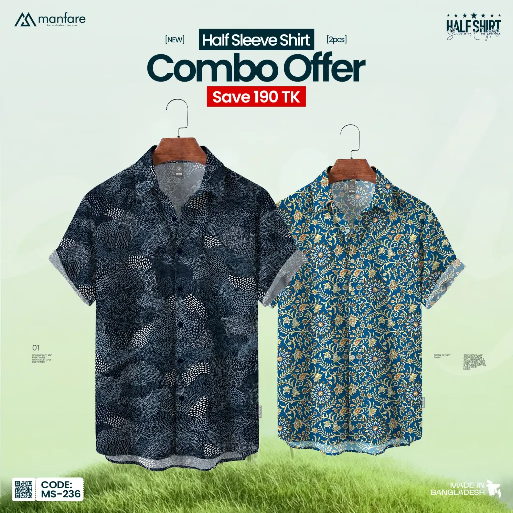 2 Pcs Combo Half Sleeve Printed Casual Shirt For Men | MS-236-C 