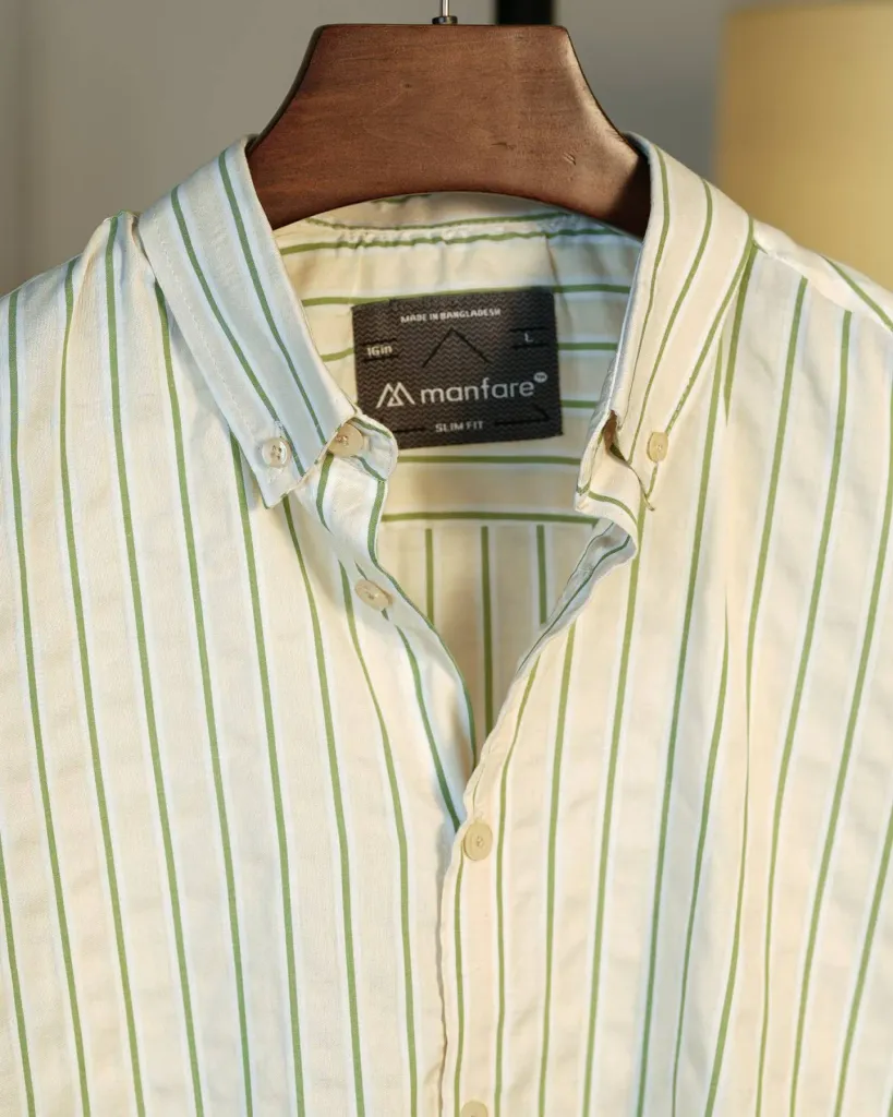 Off White and Green Old Money Striped Shirt | MS-248