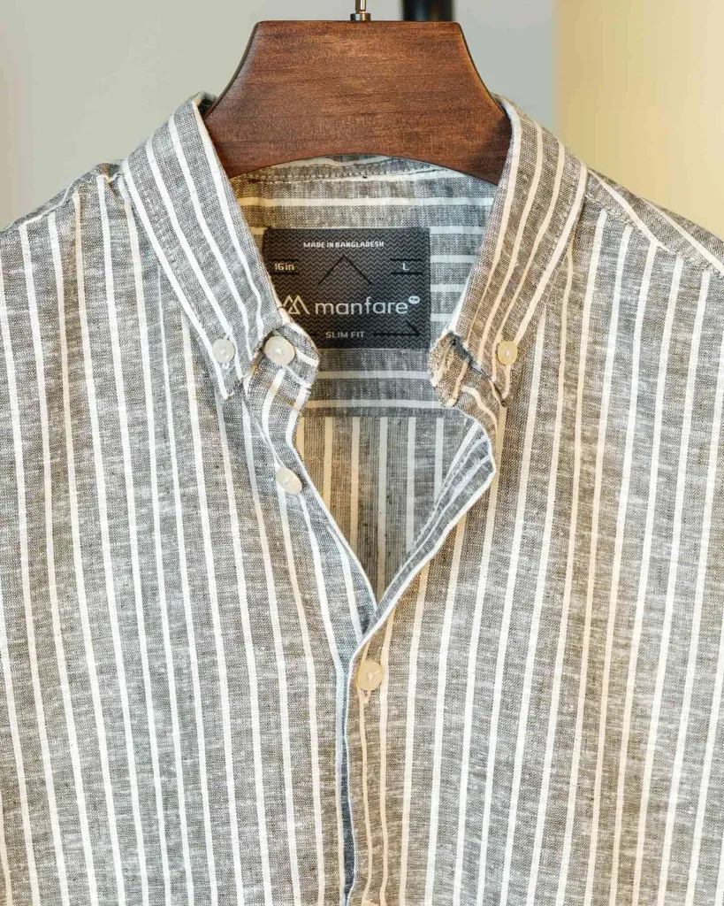 Light Olive and White Remi Cotton Old Money Striped Shirt | MS-241