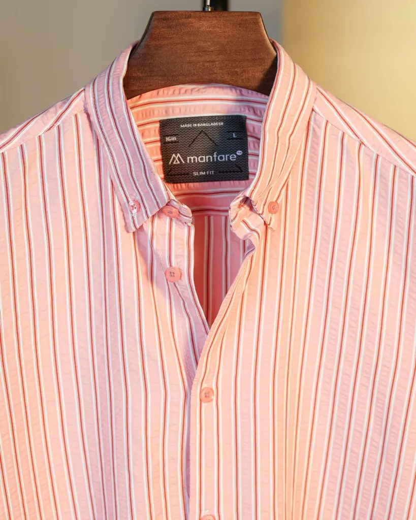 Men Pink and White Old Money Striped Shirt | MS-240