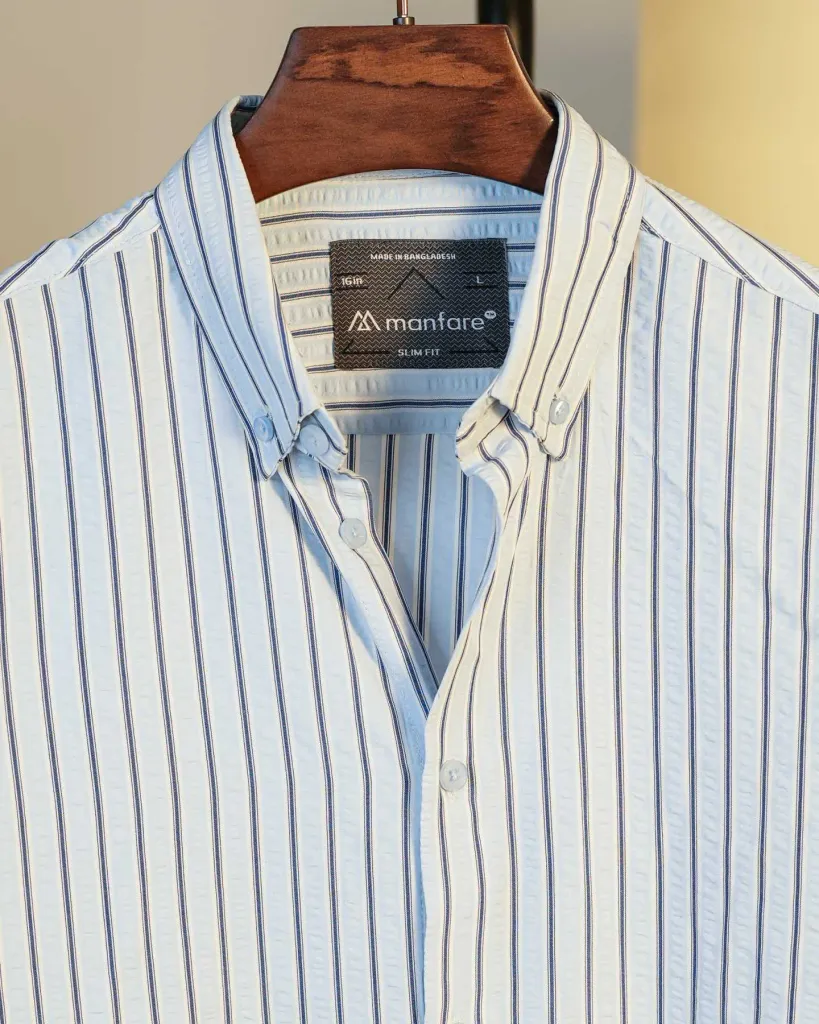 Sky Blue and Navy Blue Old Money Striped Shirt | MS-238