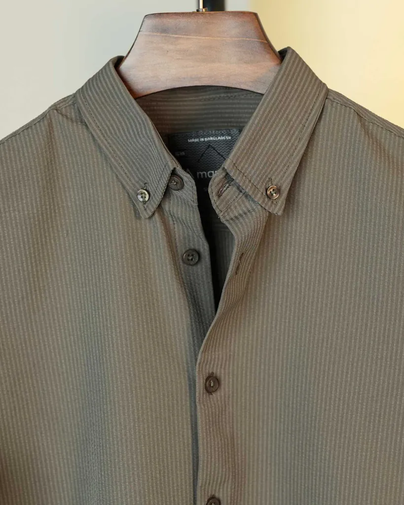 Deep Olive Duel Tone Old Money Striped Shirt | MS-234