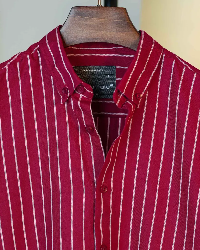 Maroon and White Old Money Striped Shirt | MS-228