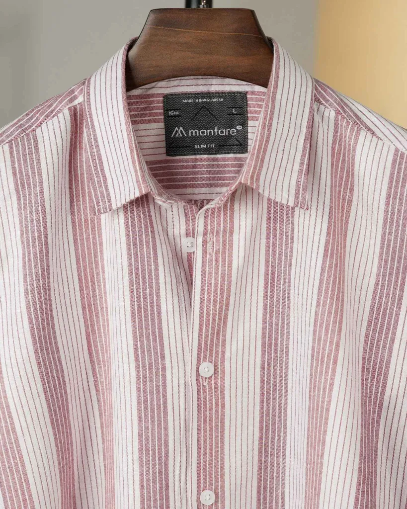 Rosy Brown and White Old Money Striped Shirt | MS-261