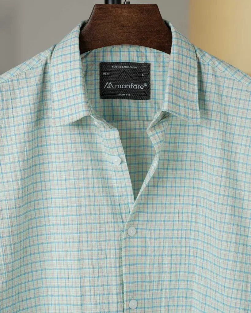 Mint and blue Old Money Striped Check Shirt | MS-264