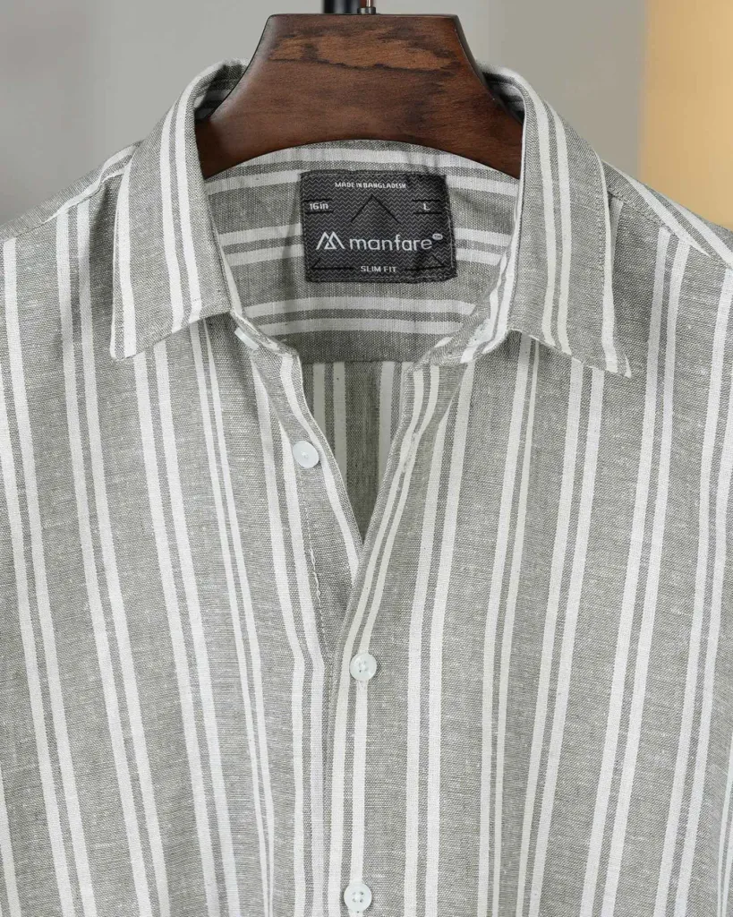 Grey and White Old Money Striped Shirt | MS-274