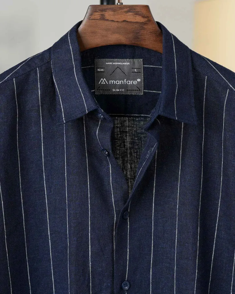 Navy blue and White Old Money Striped Shirt | MS-278